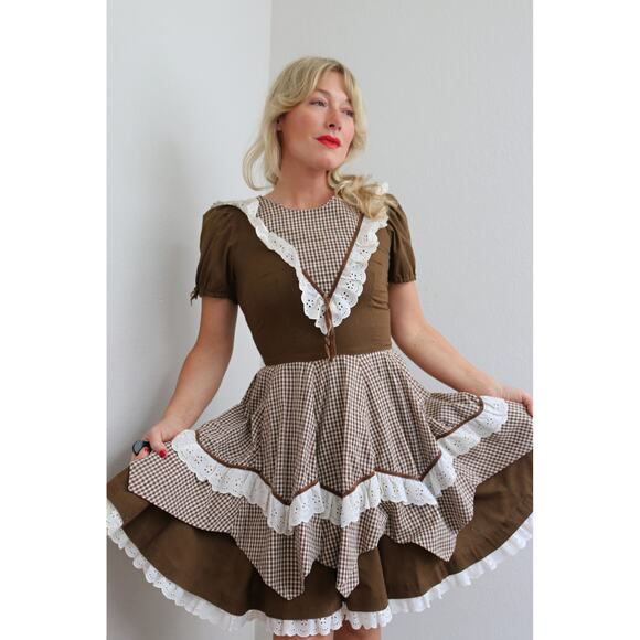 1960's Vintage Folk & Gingham Western Circle Dress Women's XS SM  Square Dance - Picture 8 of 10